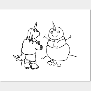 Unicorns Building a Snowman Posters and Art